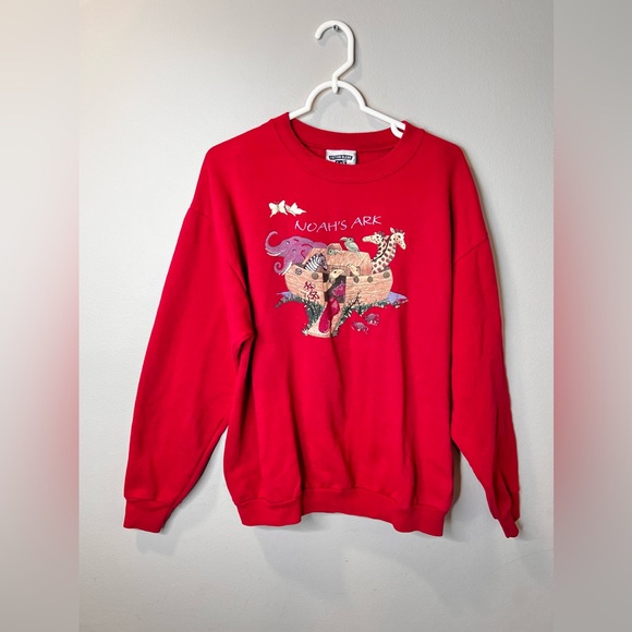 Lee Sweaters - Vintage Lee Noah’s Ark Cotton Blend Red Sweater Women’s Size Large Made in USA